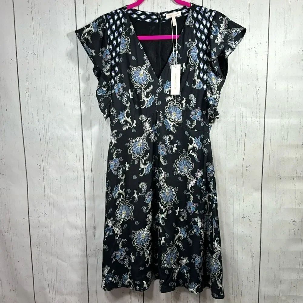 Rebecca Taylor Silk Floral Mini Dress V Neck Flutter Sleeve Romantic Boho NWT